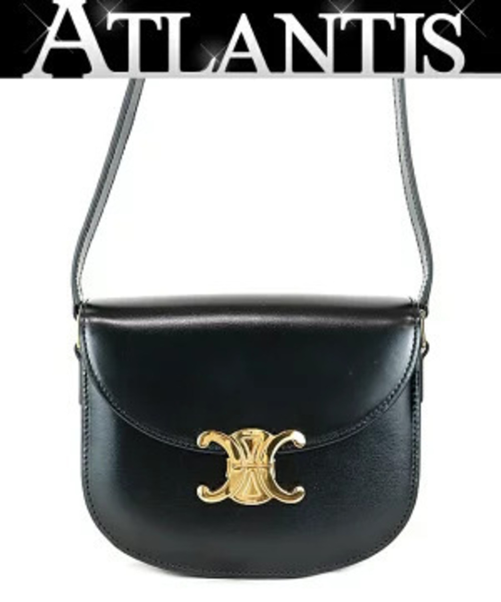 Celine Teen Buzas Triomphe Shoulder Bag Black Leather